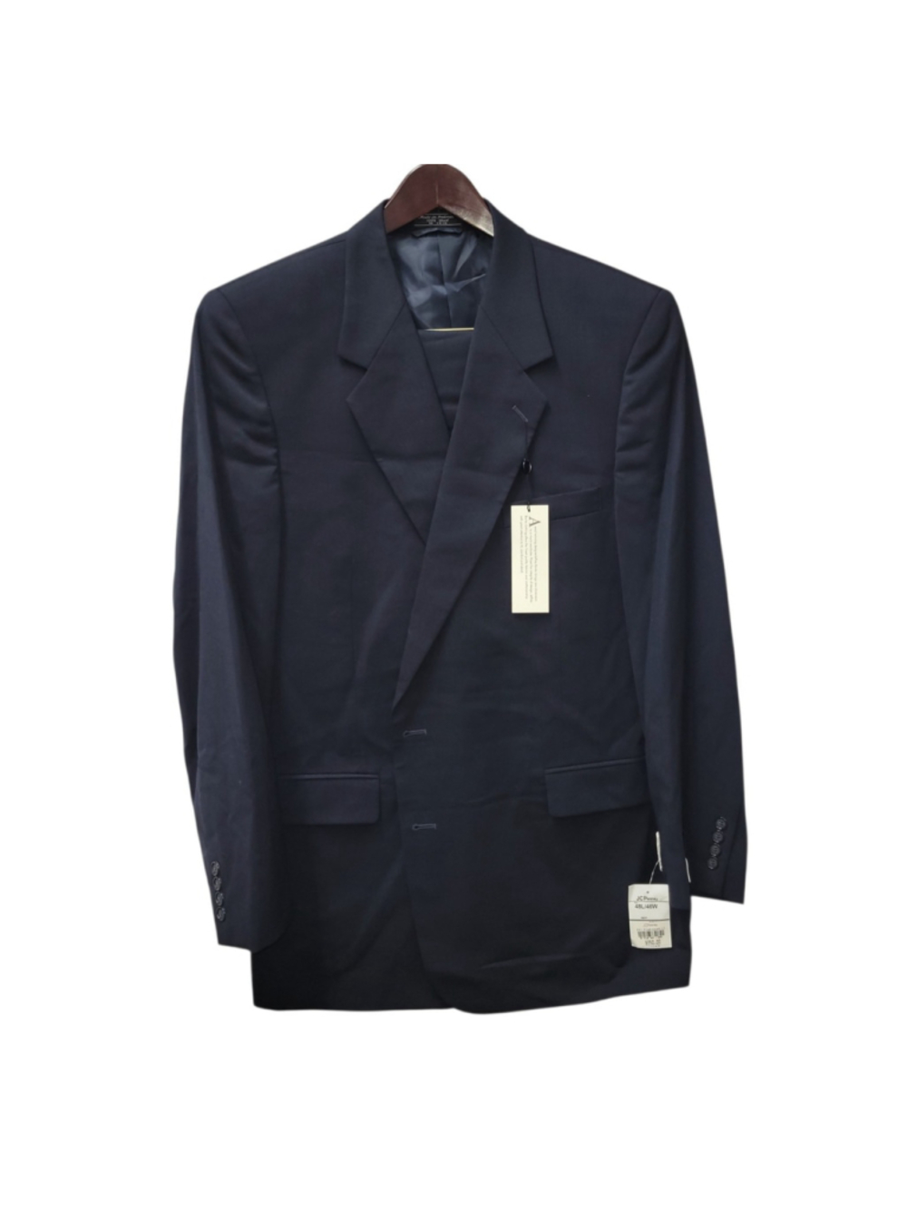 JEFFREY BANKS GLEASON PORTLY Men 100% Wool Navy 2-Button Center-Vent Suit 48L/46